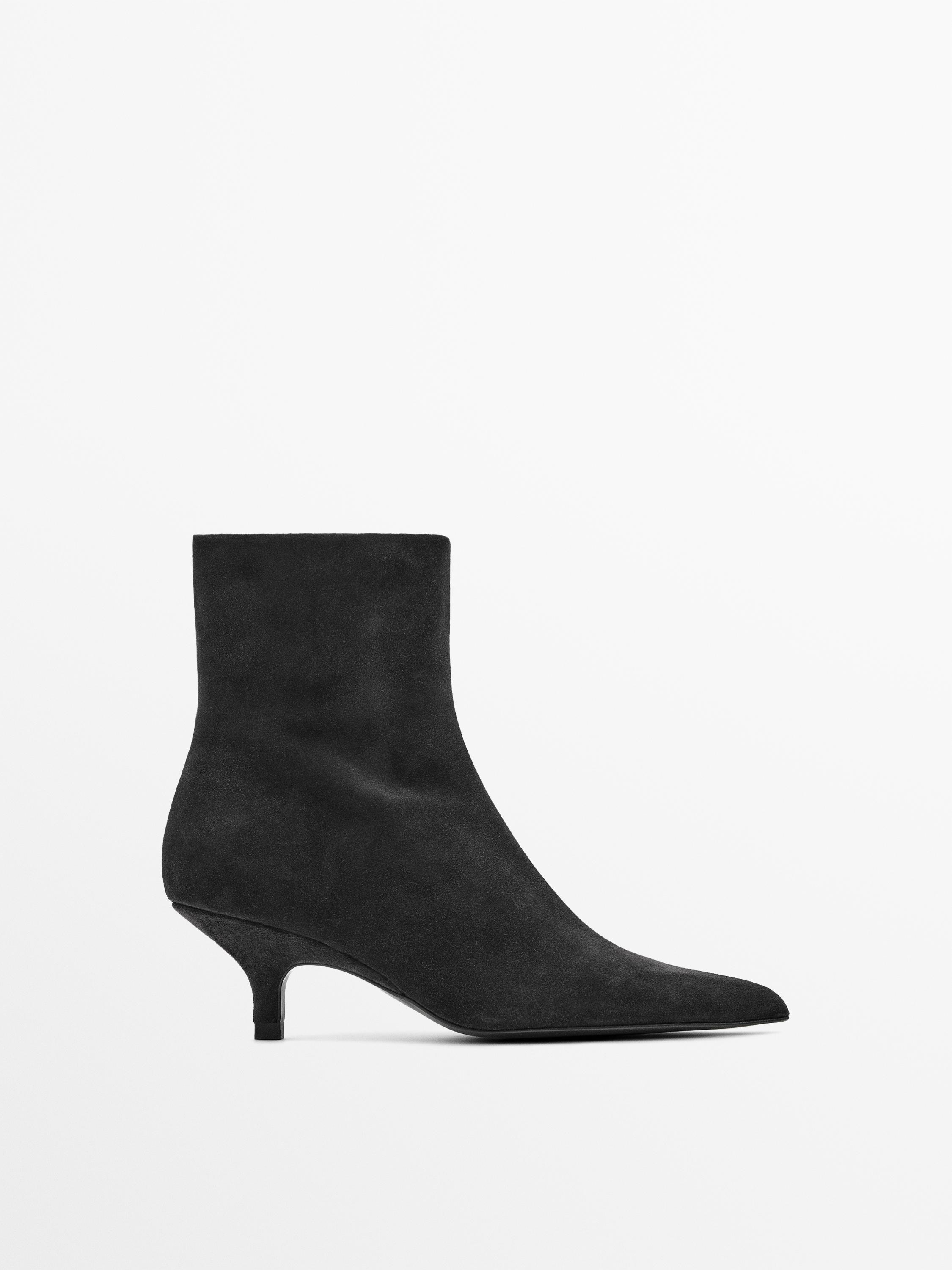 Ботильоны из спилковой кожи на высоком каблуке Massimo Dutti, серый