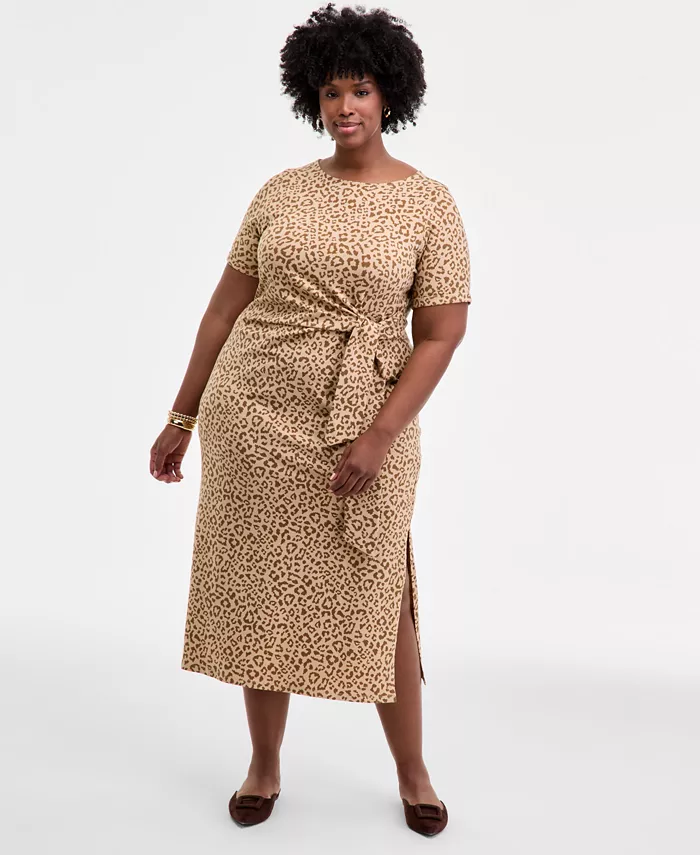 

Платье миди Trendy Plus с леопардовым принтом и завязкой на талии On 34th, мультиколор