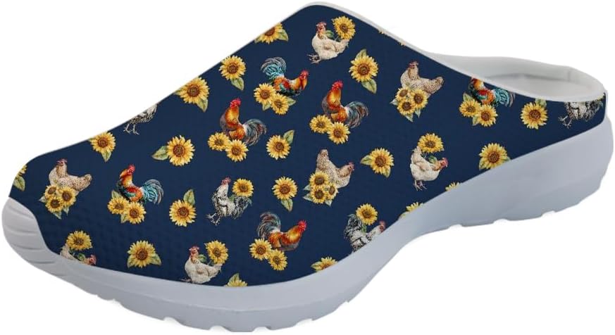 

Кроссовки-мюли Forchrinse Blue Cow для женщин, без задника, с сеткой, на платформе, удобные домашние, и спортивные тапочки, Rooster Sunflower
