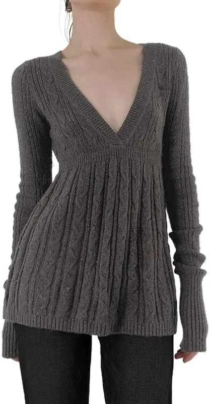 

Американский ретро свитер с V-образным вырезом и силуэтом A-line для женщин YWMLFZ