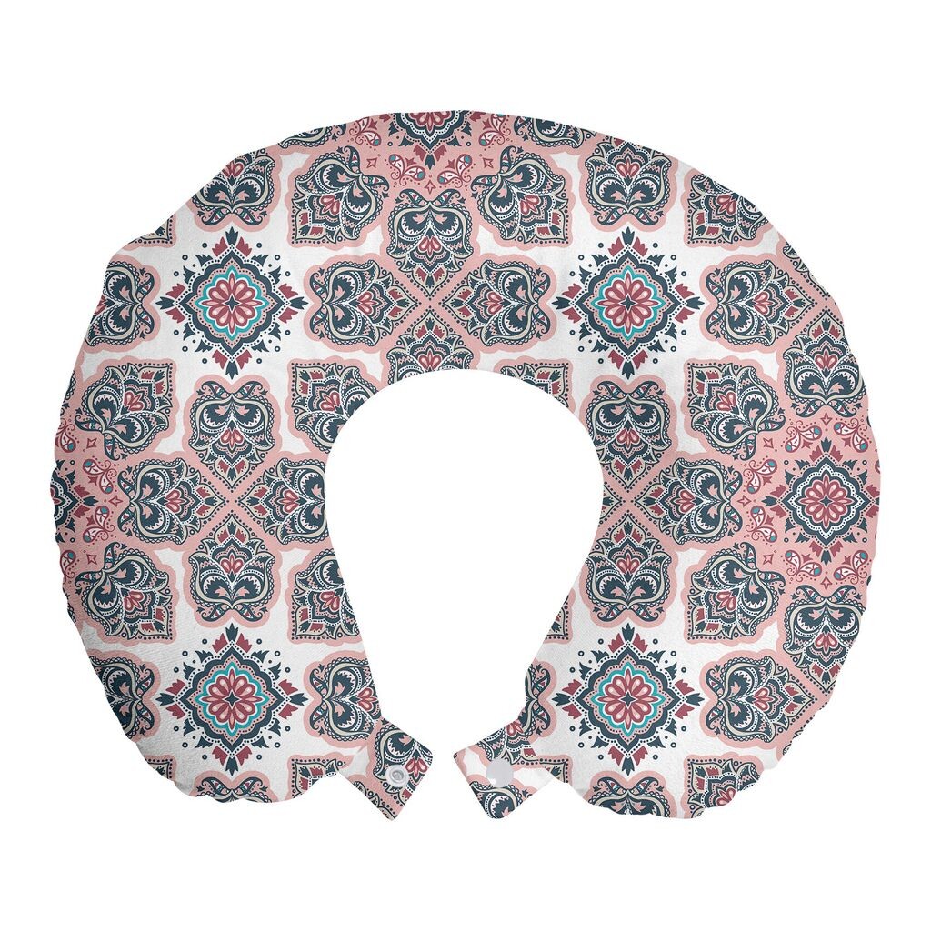 

ABAKUHAUS Vintage Tribal подушка для путешествий, поддержка шеи, восточный мотив, пенопластовые дорожные принадлежности для самолета и автомобиля, 30x30 см, розово-лиловый темно-серый