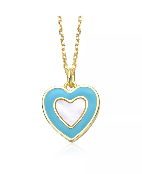 

Ожерелье с подвеской в форме сердца, покрытое 14-каратным золотом, перламутром и небесно-голубой эмалью Gigigirl, blue