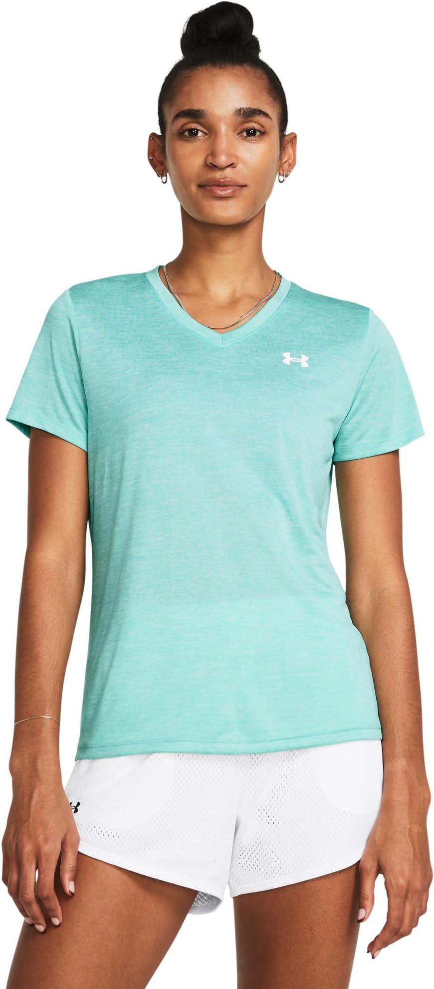 

Футболка Under Armour Tech Short Sleeve V-Neck Twist, цвет Radial Turquoise/White/White