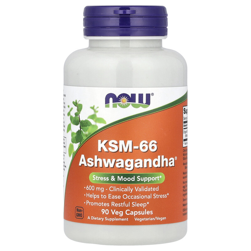 

NOW Foods, KSM-66 Ashwagandha, 600 мг, 90 растительных капсул