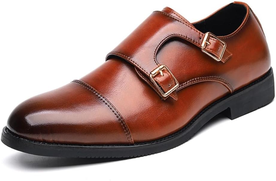 

Мужские классические туфли с двойной пряжкой, ретро стиль, деловые лоферы, легкие кожаные туфли на низком каблуке, с заостренным носком и пряжкой, легко надевать, оксфорды для повседневной, элегантной работы, офиса и свадьбы Geerta, коричневый