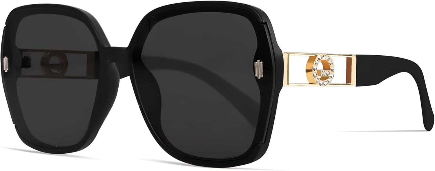 

Солнцезащитные очки TYA в стиле ретро 70-х годов большого размера для женщин и мужчин, 2026 Модные квадратные большие солнцезащитные очки в винтажном дизайнерском стиле, Black Frame-black Lens