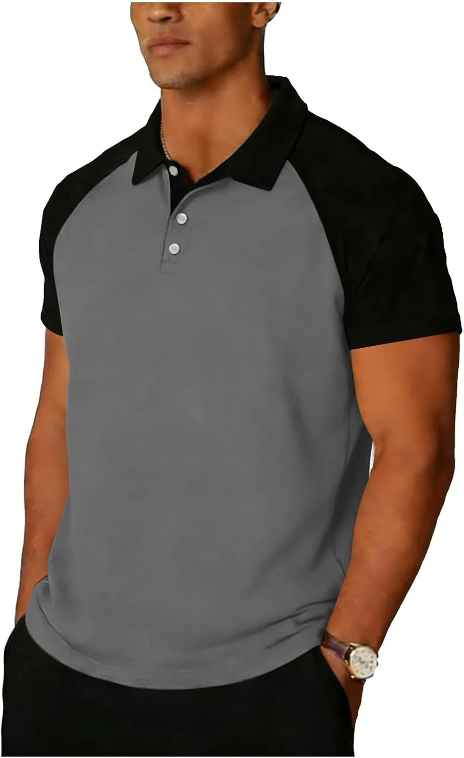 Футболка Henley для мужчин, Color Block, с коротким рукавом