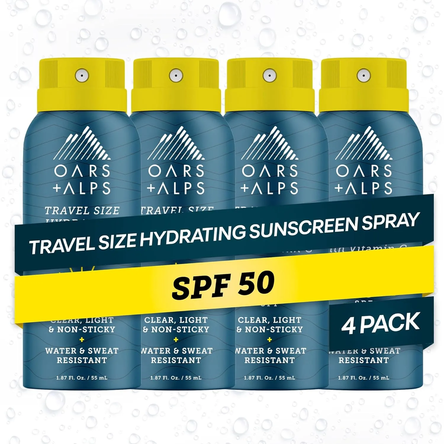 Oars + Alps SPF 50 солнцезащитный спрей для лица и тела, быстро впитывается, легкий, нежирный, водостойкий 55,3 мл (4 шт.), Clear