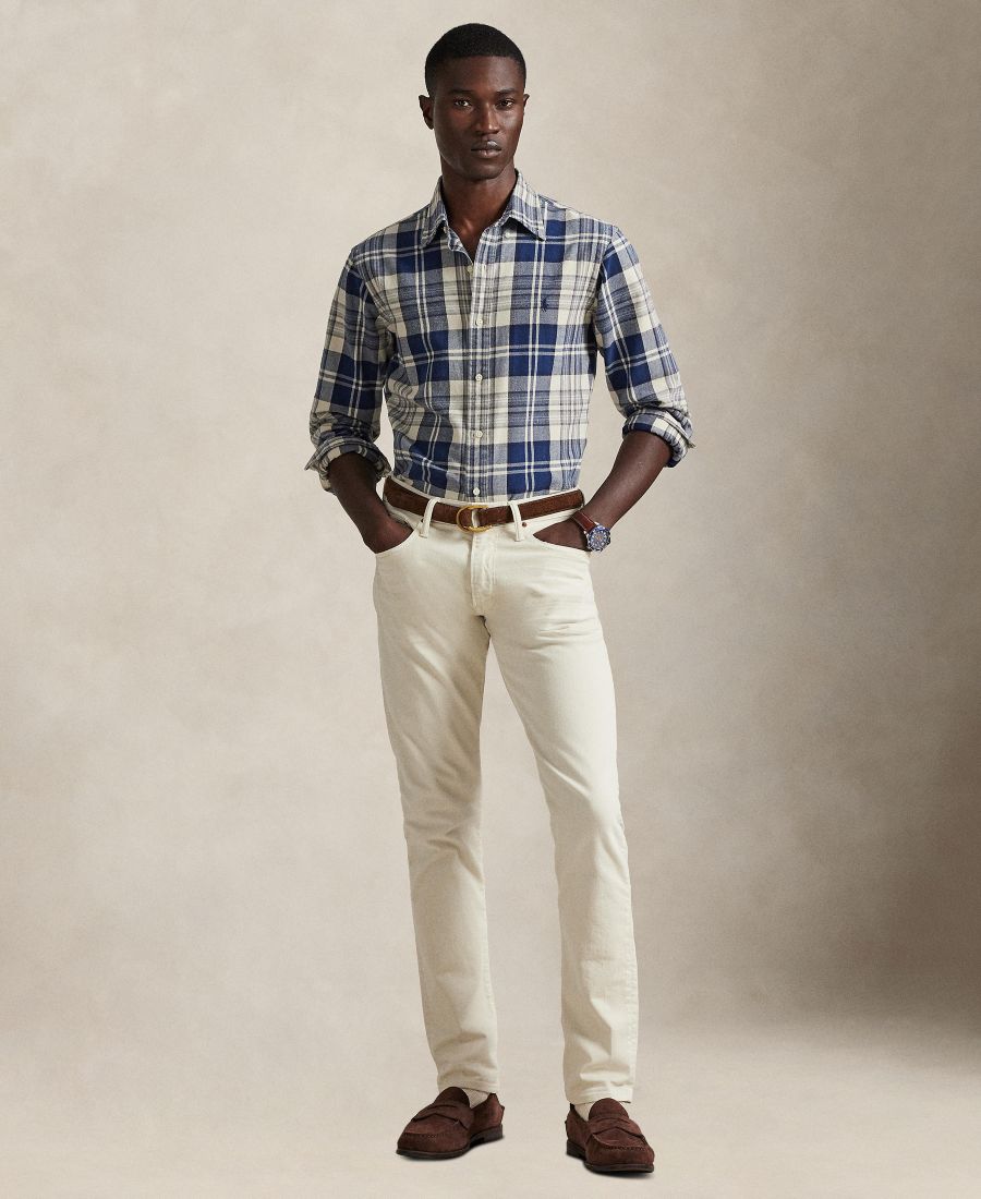 Мужская рубашка Оксфорд Polo Ralph Lauren, Off White Navy Multi — фото 2