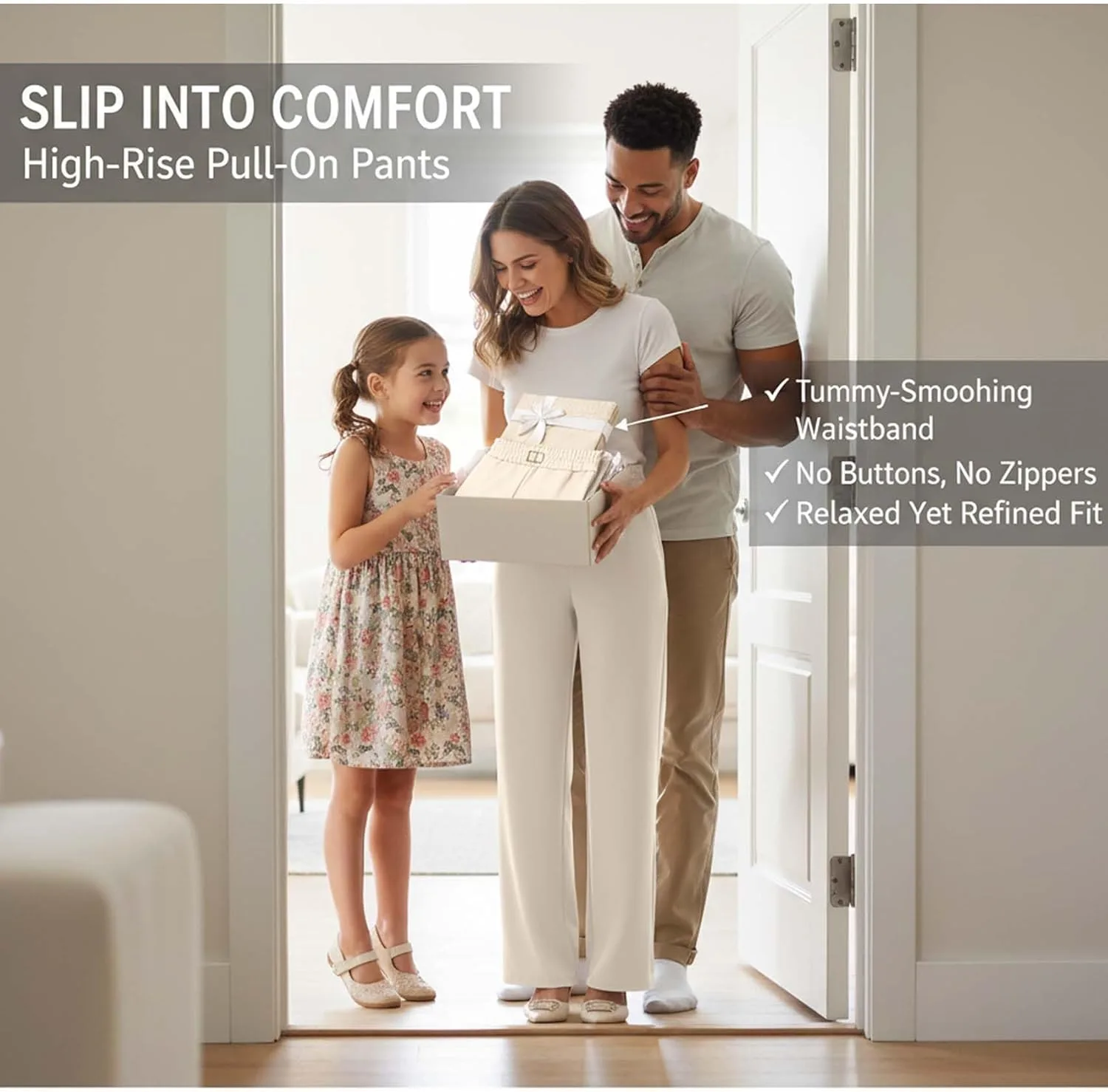 Perfect Drape High Rise Pull-On Stretch Pants - высокие эластичные брюки на резинке с идеальной драпировкой, мягкие и комфортные, женские брюки Softy Grace Generic, белый — фото 4