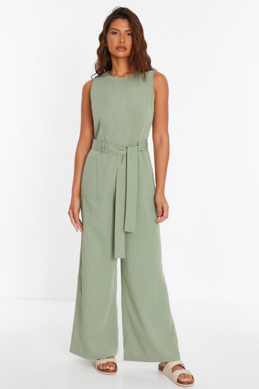 

Комбинезон Palazzo цвета хаки с льняным эффектом QUIZ Clothing