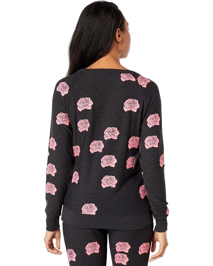 

Пуловер Chaser Rock Roses Recycled Cozy Knit Long Sleeve Raglan Pullover, черный