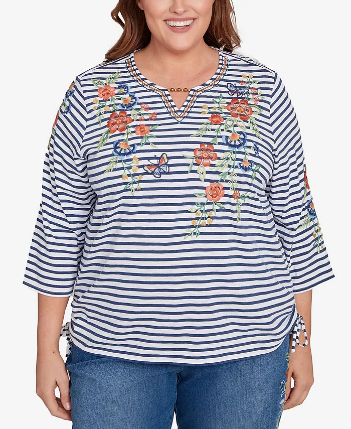 

Топ El Paso Plus Size с цветочной полоской и сборками по бокам Alfred Dunner, мультиколор
