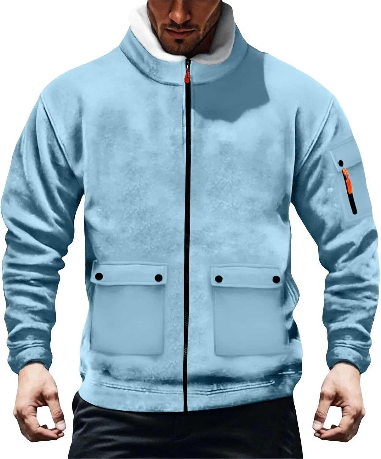 Мужская зимняя утепленная куртка Sherpa Fleece для походов, ветровка, верхняя одежда больших размеров, теплая рабочая куртка на молнии Generic, светло-голубой
