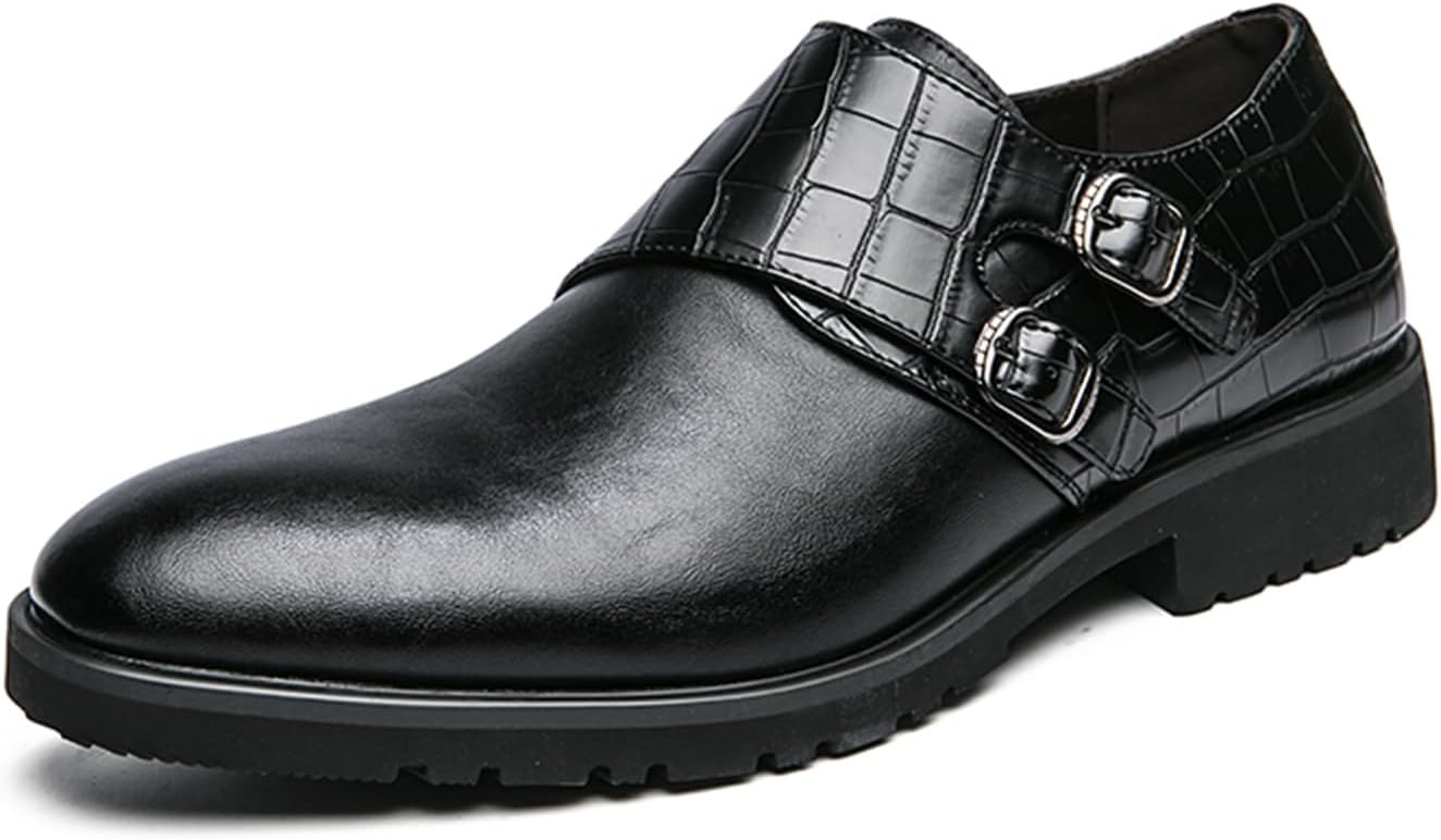 

Мужские кожаные лоферы с двойной монк-ремешком, слипоны, формальная и повседневная обувь для мужчин, удобные деловые туфли Abborora, черный