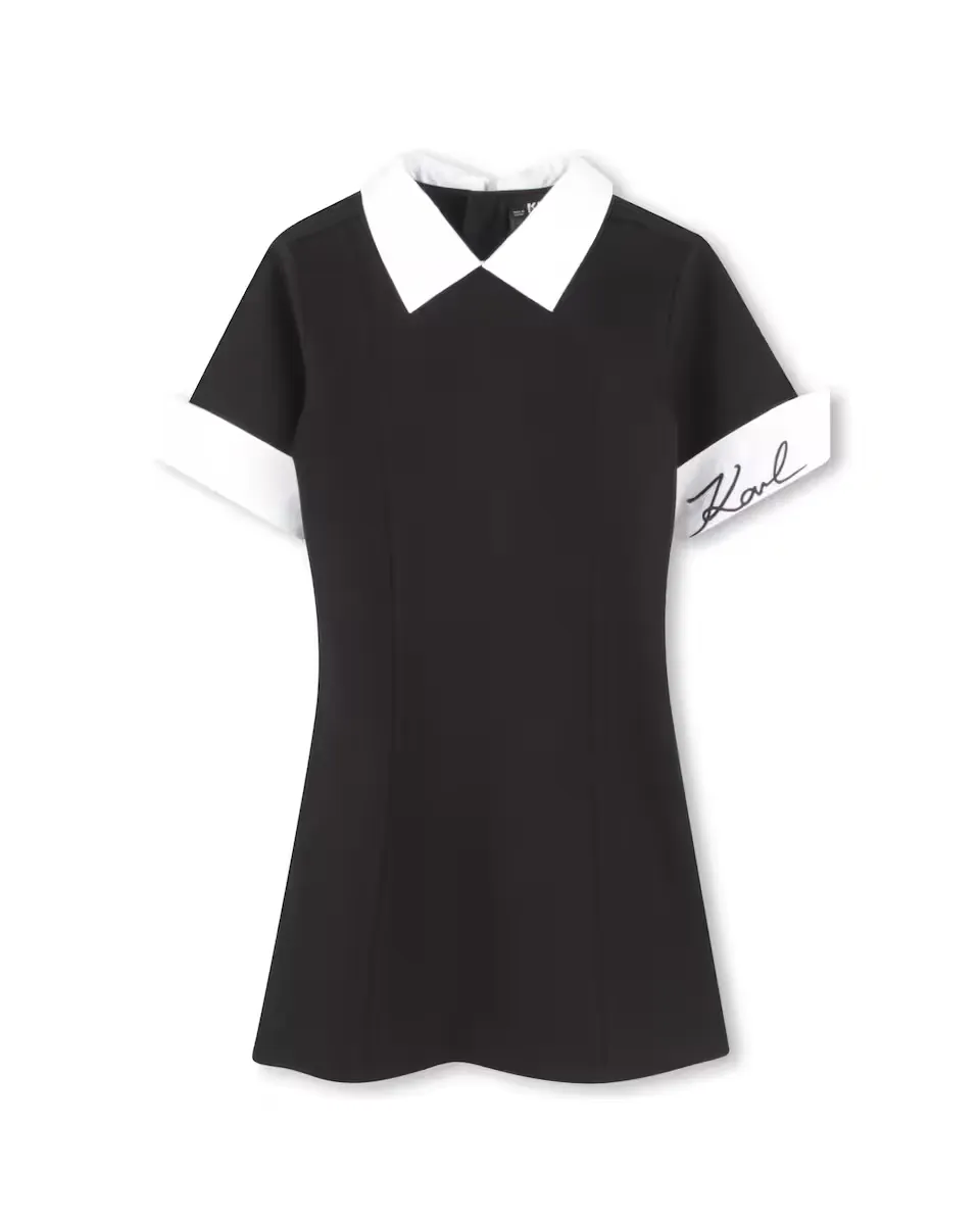 

Платье для девочки с короткими рукавами и воротником-рубашкой Karl Lagerfeld Kids, чёрный
