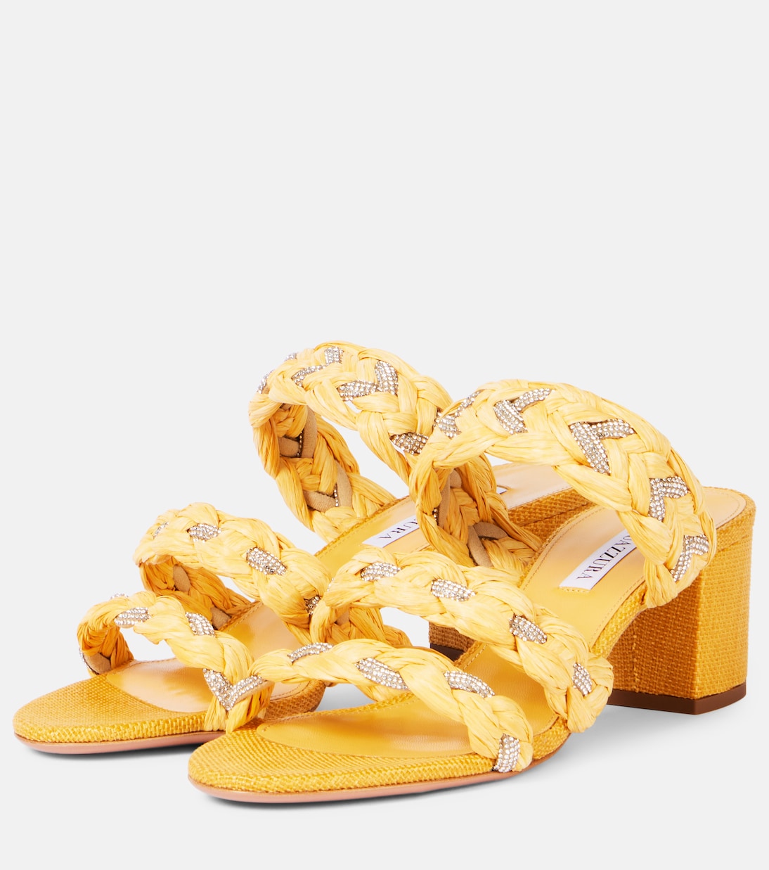 Босоножки Costiera 50 из рафии с декором Aquazzura, Lemonade — фото 4