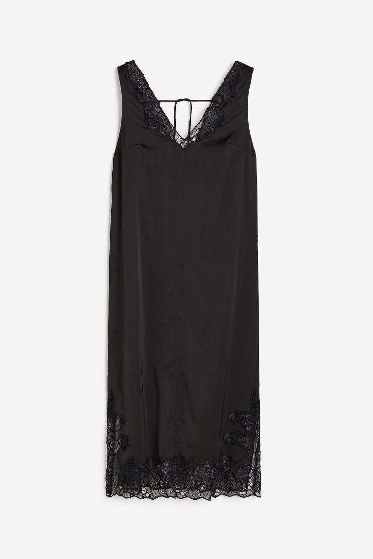 

Атласное платье с кружевом H&M, черный