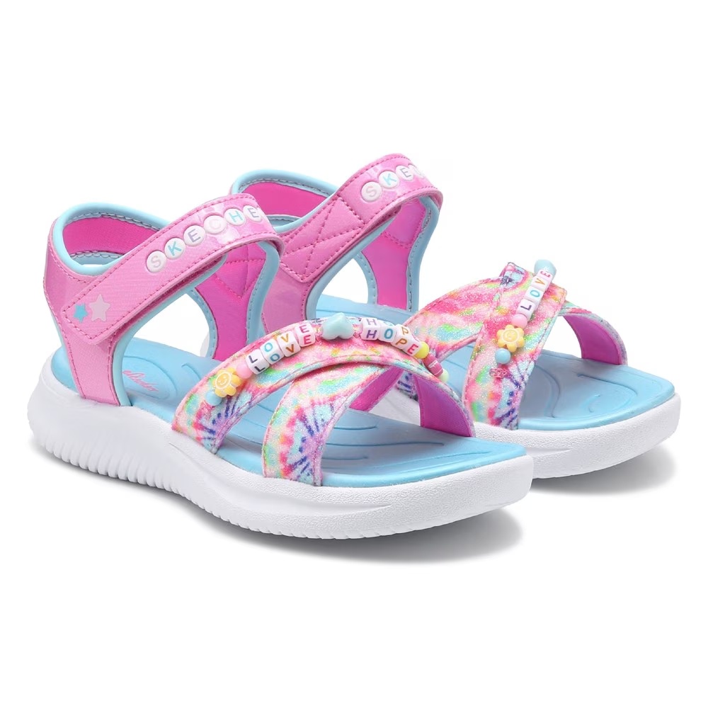 

Детские сандалии в стиле тай-дай BFFs для маленьких/больших детей Skechers, pink multi tie dye