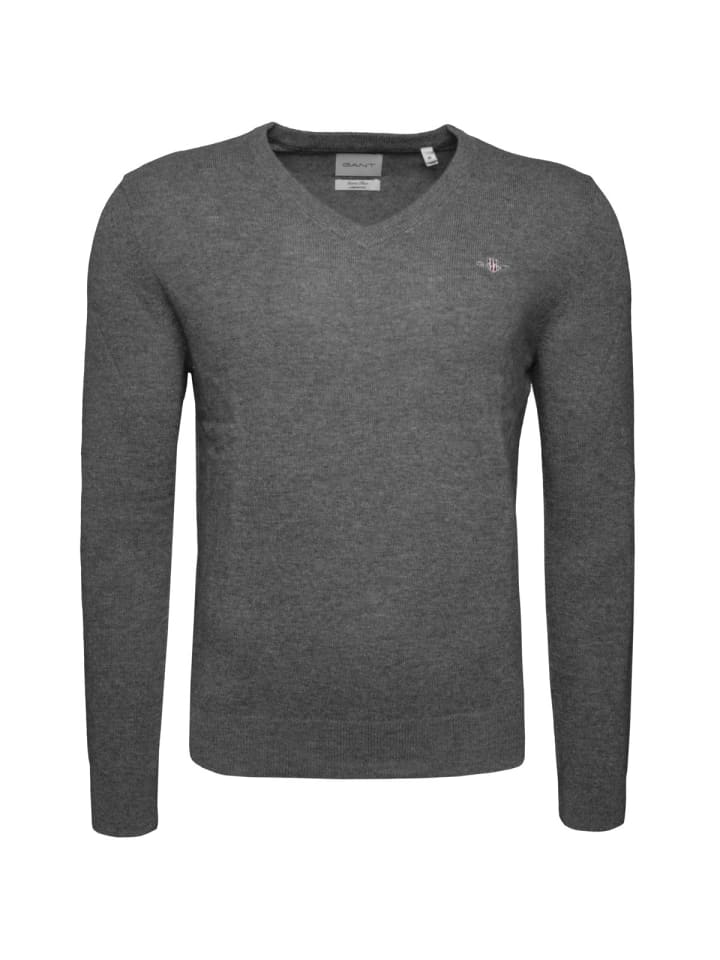 

Вязаный свитер с V-образным вырезом из очень тонкой овечьей шерсти темно-серого цвета Gant