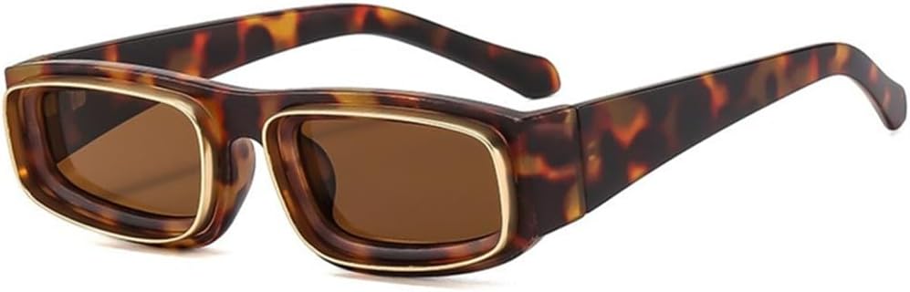 

Ретро-солнцезащитные очки небольшого размера для женщин и мужчин, винтажные солнцезащитные очки в прямоугольной оправе с защитой от УФ-излучения UV400 VFDHN, Leopard Tea