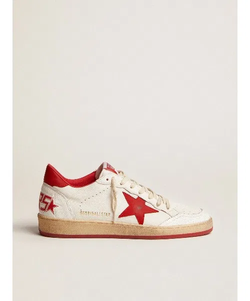 Мужские кроссовки из кожи Ball Star GOLDEN GOOSE с красной звездой белые
