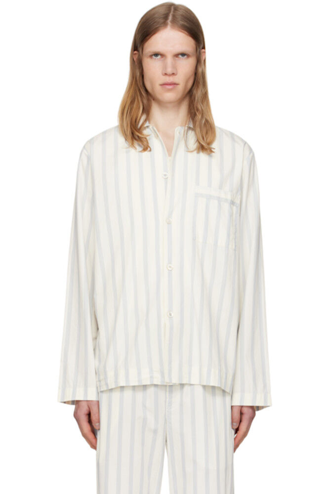 

Пижамная рубашка с длинными рукавами из поплина цвета «Off-White & Navy» Tekla