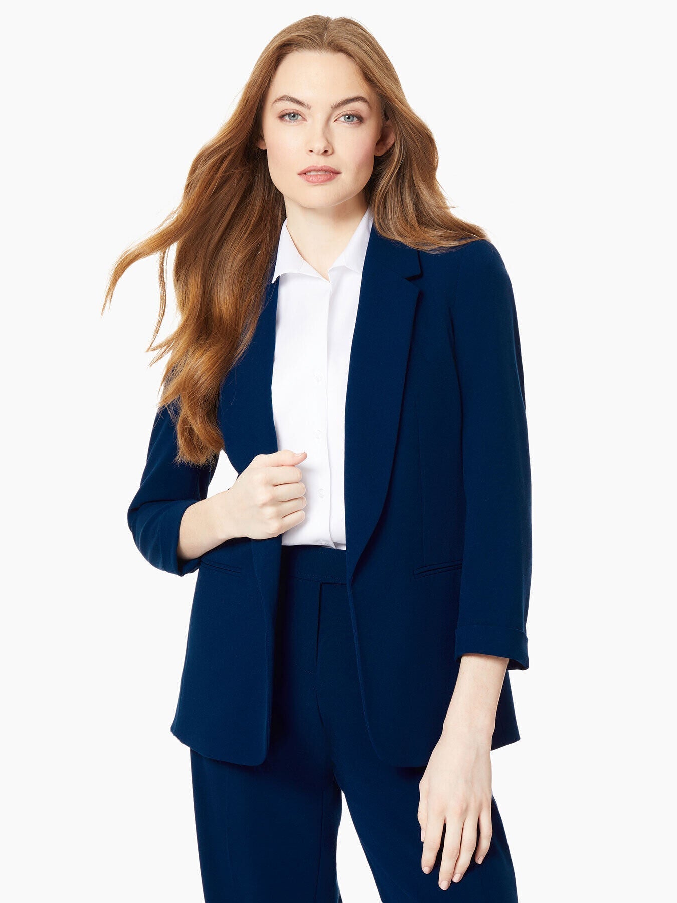 

Блейзер Bi-Stretch с воротником-стойкой и подвернутыми манжетами Jones New York, цвет collection navy