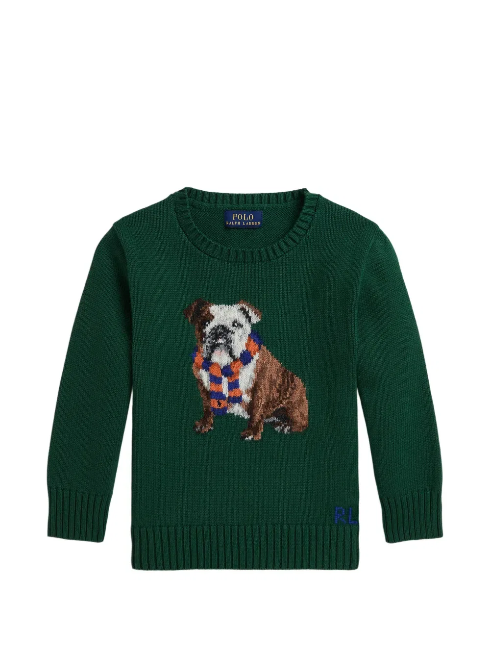 Свитер с изображением бульдога, связанный интарсией Polo Ralph Lauren Kids, зеленый
