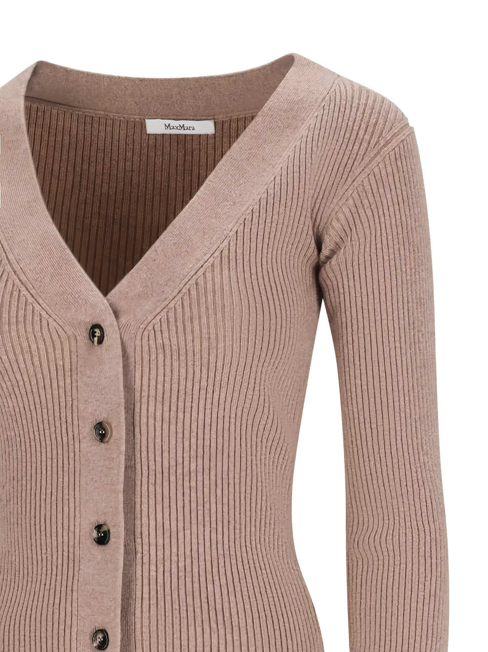 Кардиган с V-образным вырезом и ребристой вязкой Max Mara, нейтральный — фото 3