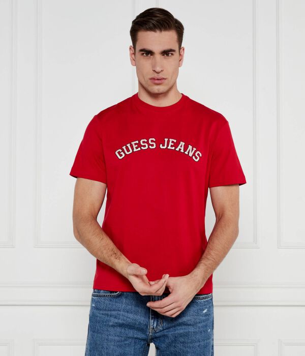 

Футболки мужская Guess Jeans хлопковая с надписью, красный