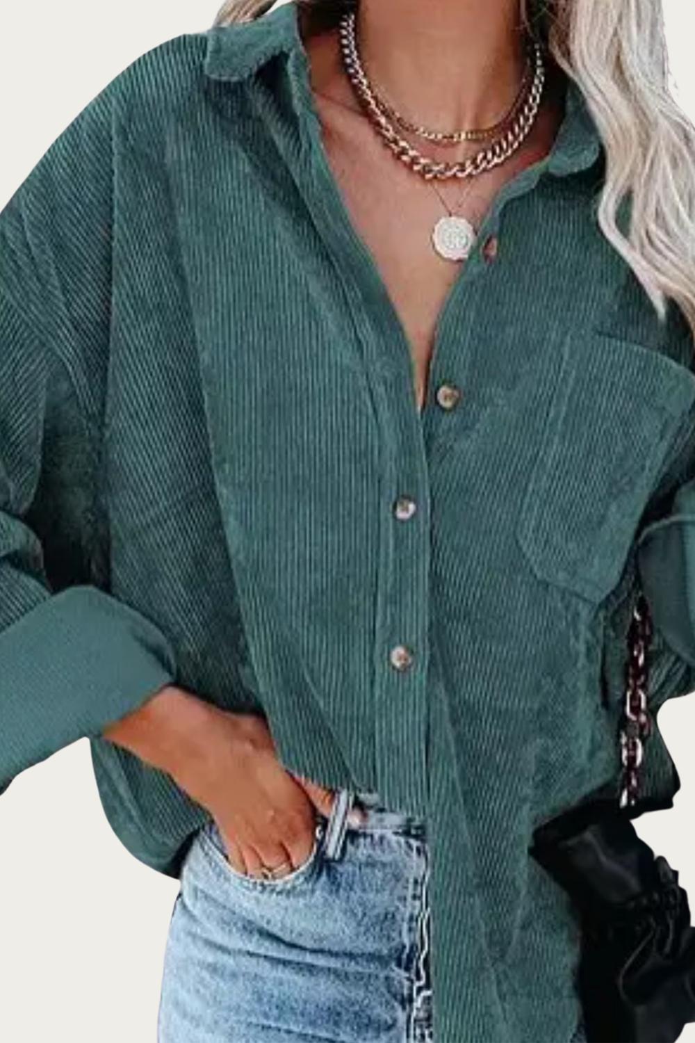 

Куртка-рубашка свободного кроя из вельвета цвета «Teal» Melody Fashion