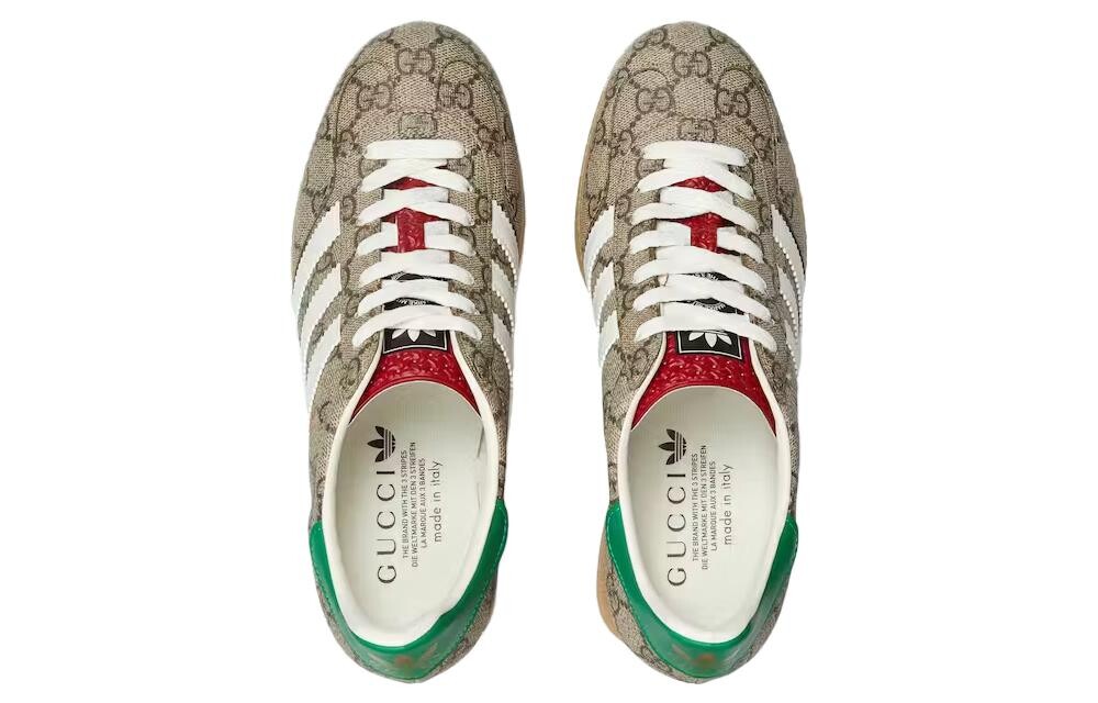 Кроссовки женские Adidas x Gucci Gazelle Series, бежевый / зеленый — фото 4