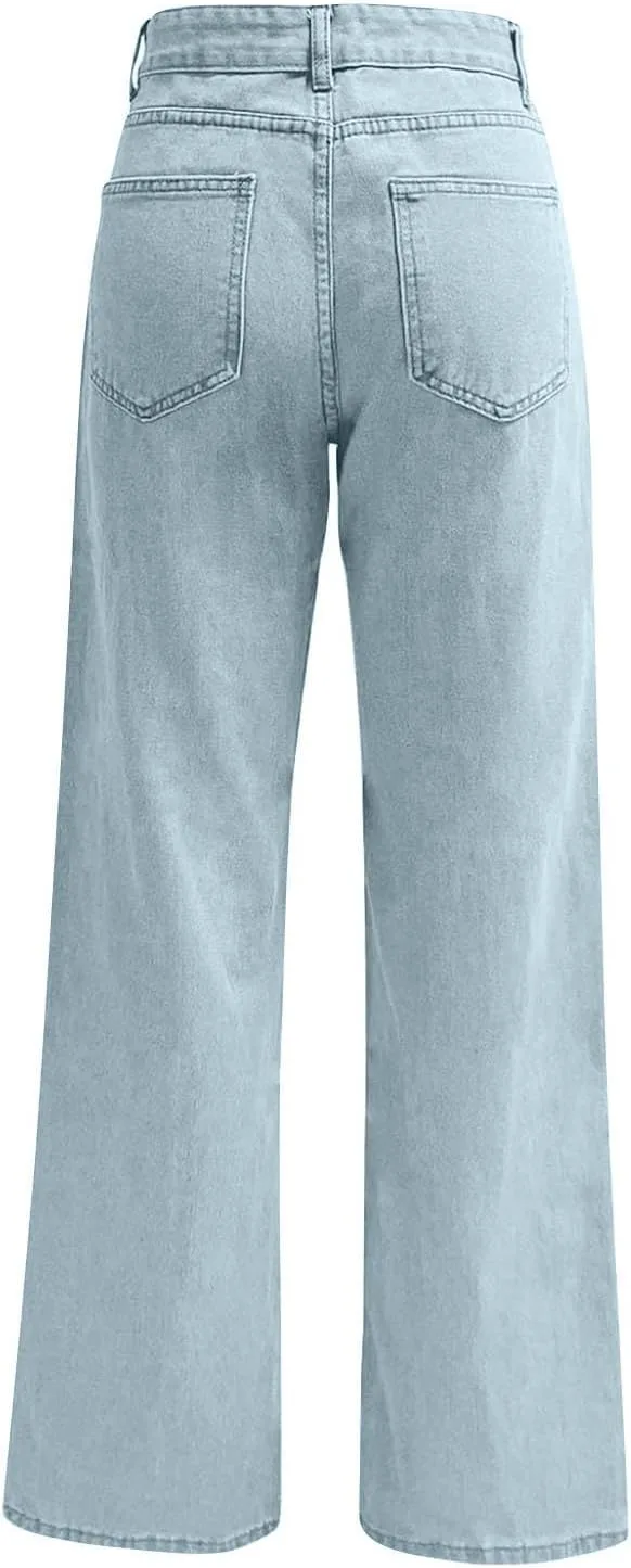 Джинсы женские wide straight leg high waisted stretchy — фото 4