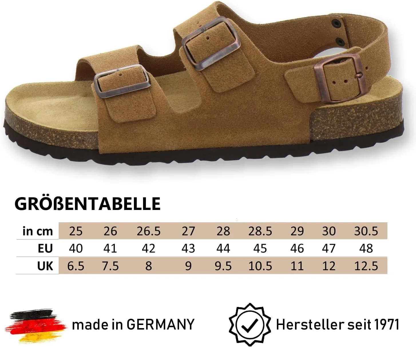 Удобные мужские сандалии AFS-Schuhe, кожа, размер 40-47, производство Германия, Cognac Velour — фото 3