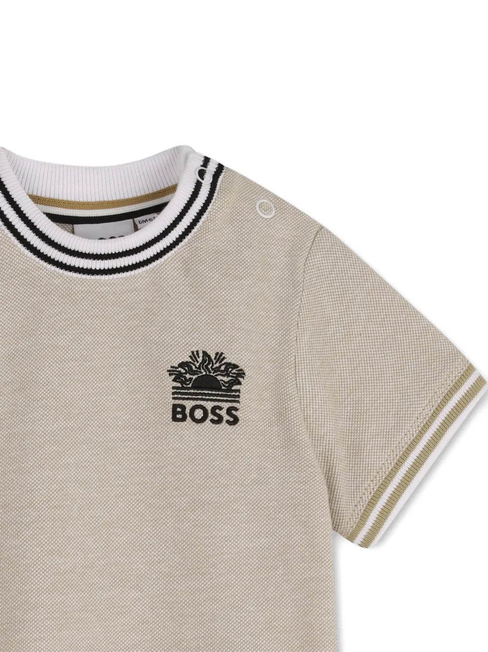 Футболка с отделкой в полоску Boss Kidswear, бежевый — фото 3