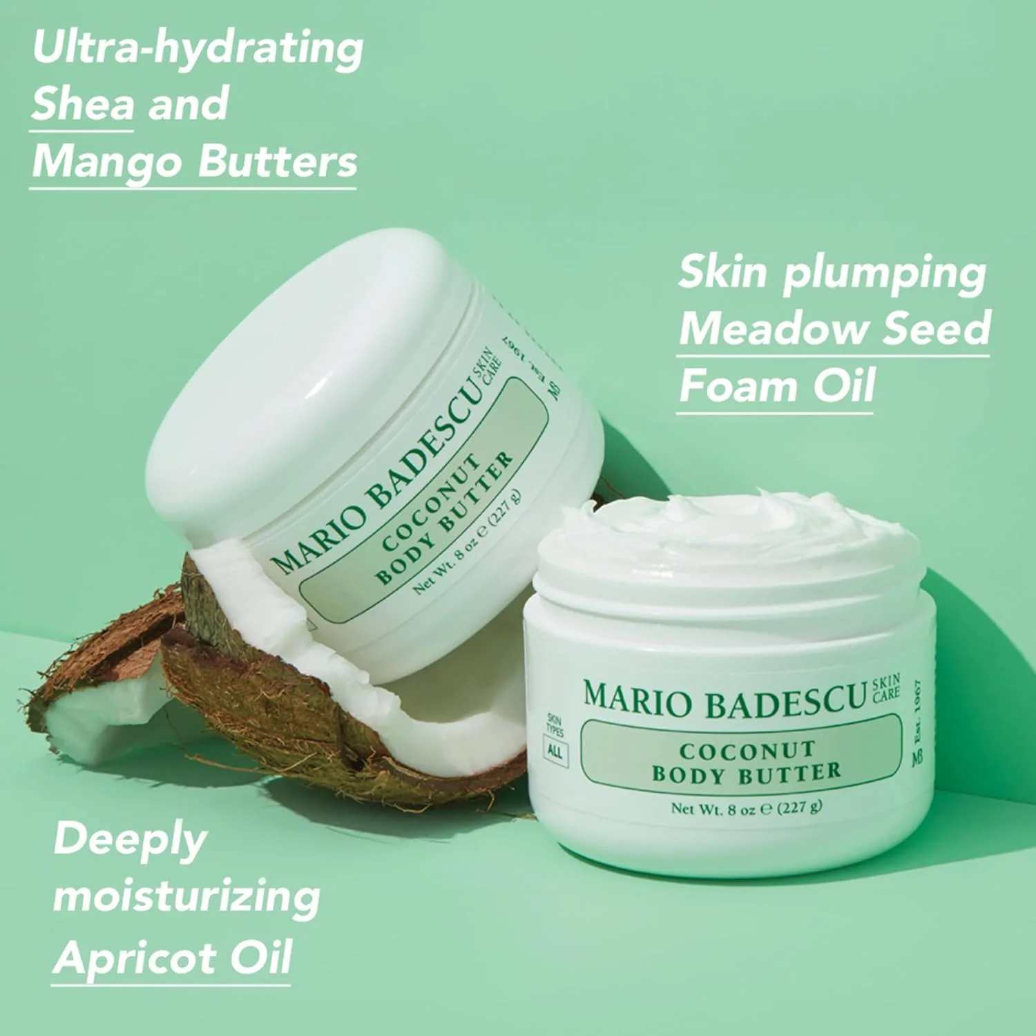Кокосовое масло для тела Mario Badescu подходит для всех типов кожи | Увлажняющий крем для тела, придающий коже гладкость и сияние | Содержит масло ши 226.80 г (1 шт.) — фото 2