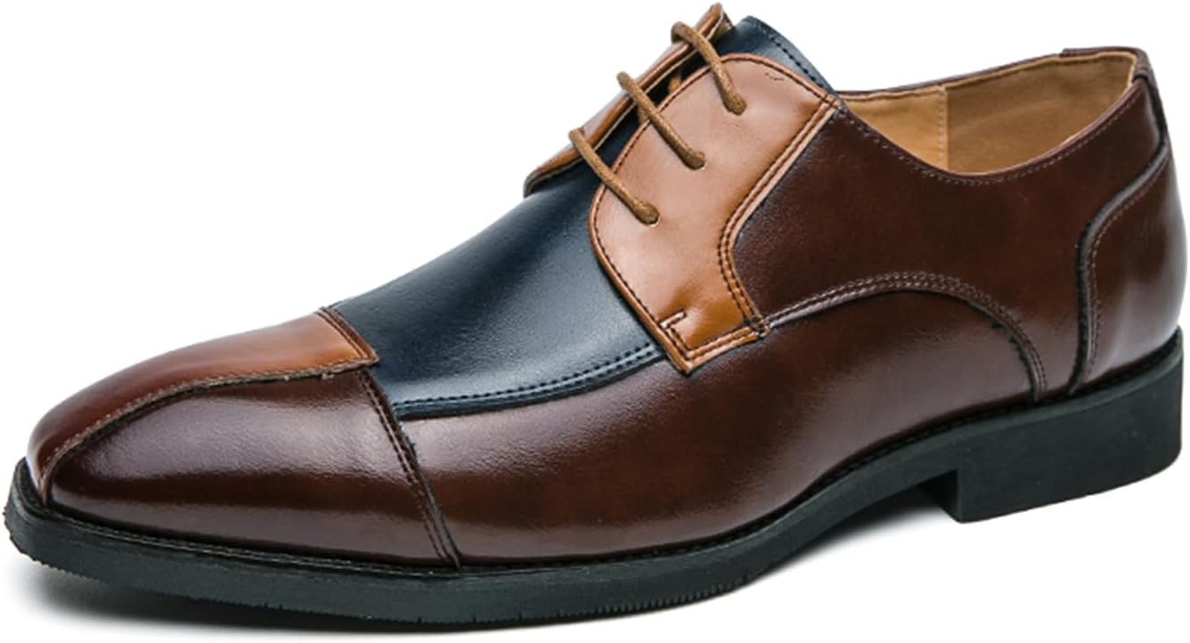 

Мужские туфли из кожи с двухцветным носком, оксфорды с фантазийным мысом, деловые дерби для мужчин Abborora, синий/желтый