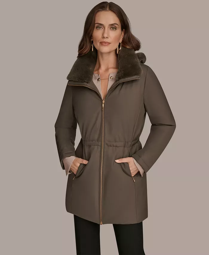 

Женское короткое стеганое пальто с воротником из искусственного меха Donna Karan New York, коричневый/бежевый