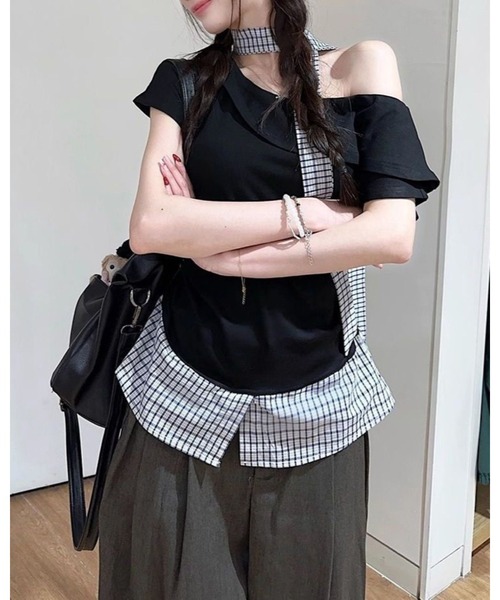 

Топ многослойный клетчатый с завязками, бренд CHEER, черный