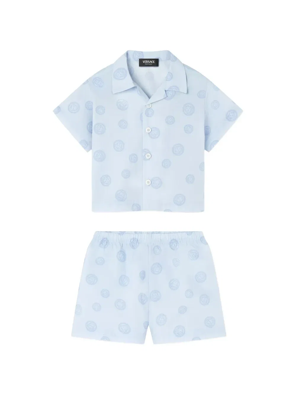 Комплект из рубашки и шорт из хлопка с принтом для малышей Versace Kids, синий