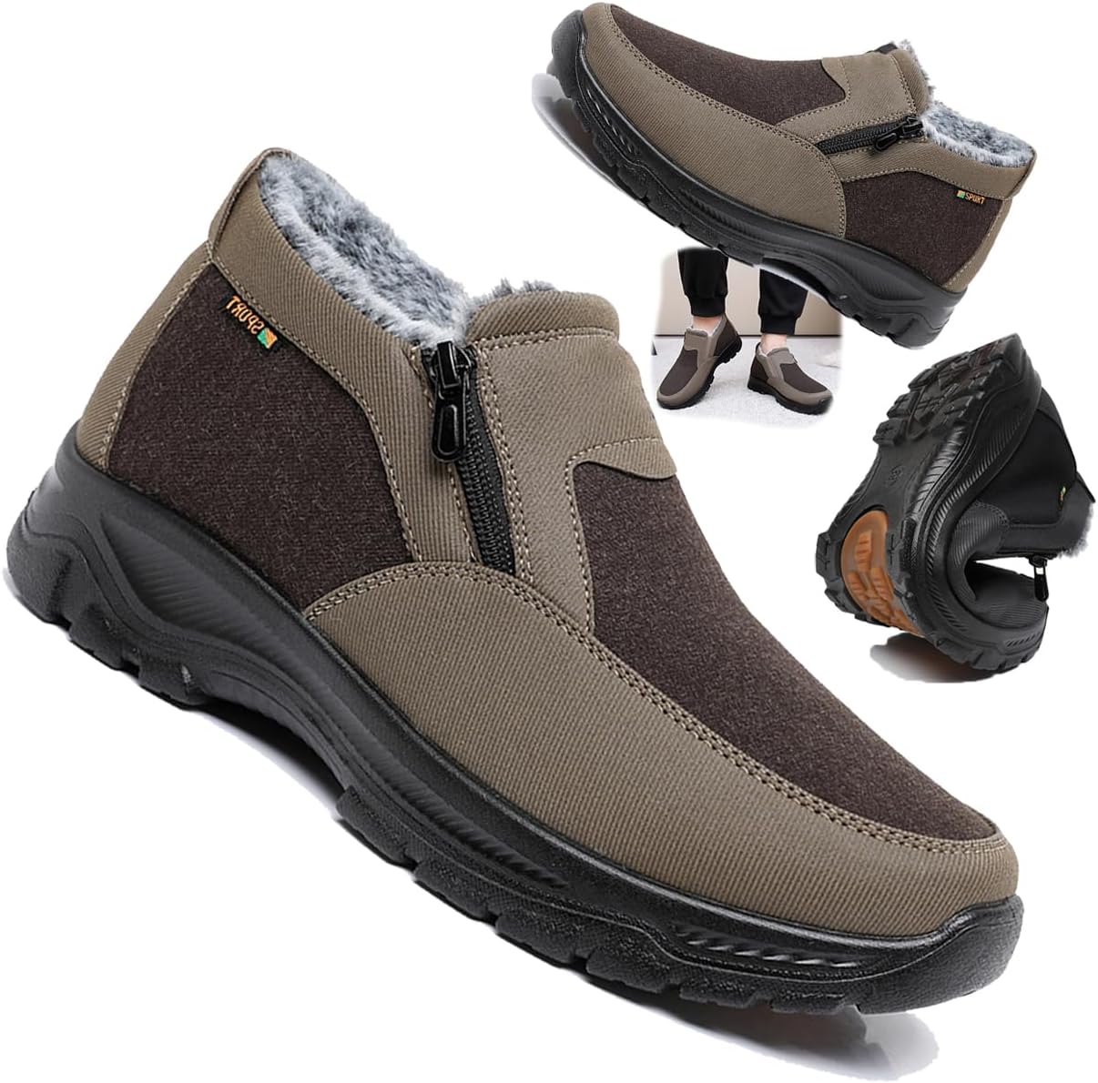 

Ортопедические теплые зимние ботинки для мужчин, водонепроницаемые, противоскользящие, зимние, с флисовой подкладкой, зимние ботинки, водонепроницаемые, с меховой подкладкой и боковой молнией Generic, коричневый