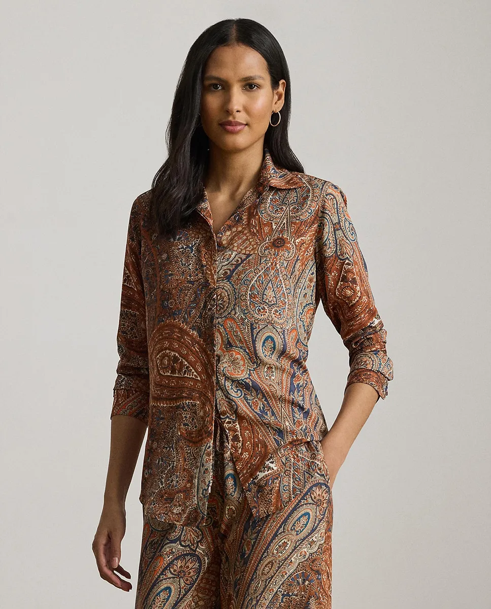 

Женская рубашка с длинным рукавом с принтом Lauren Ralph Lauren, коричневый