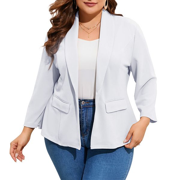 

Женский блейзер plus size с рукавом 3/4 и одной пуговицей Clearflower, White