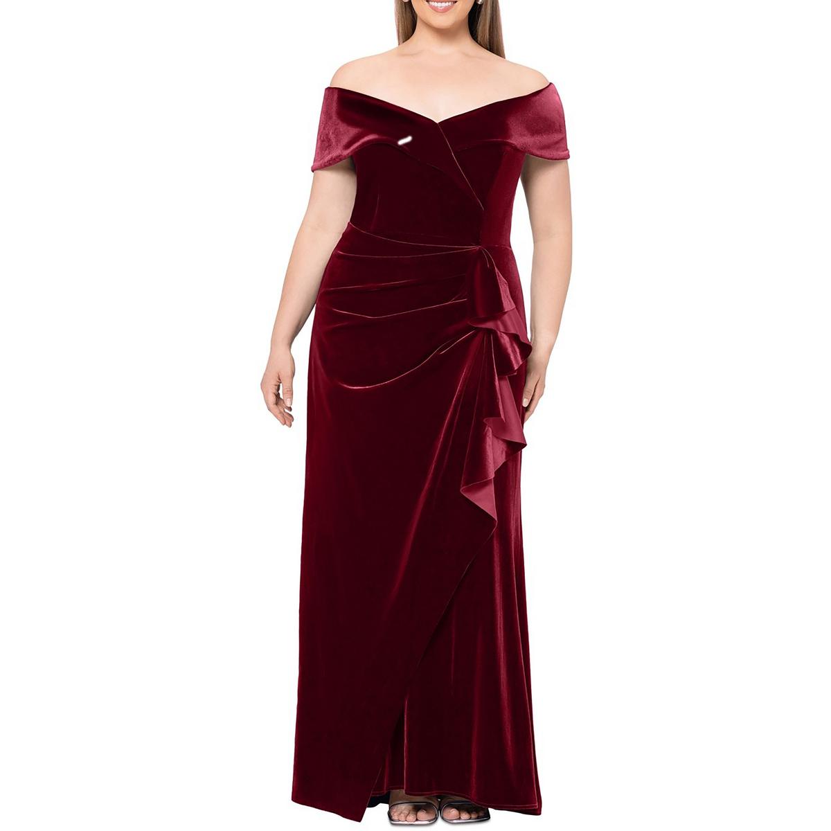 

Плюс Женское Вечернее Платье из Бархата с Воланами Xscape