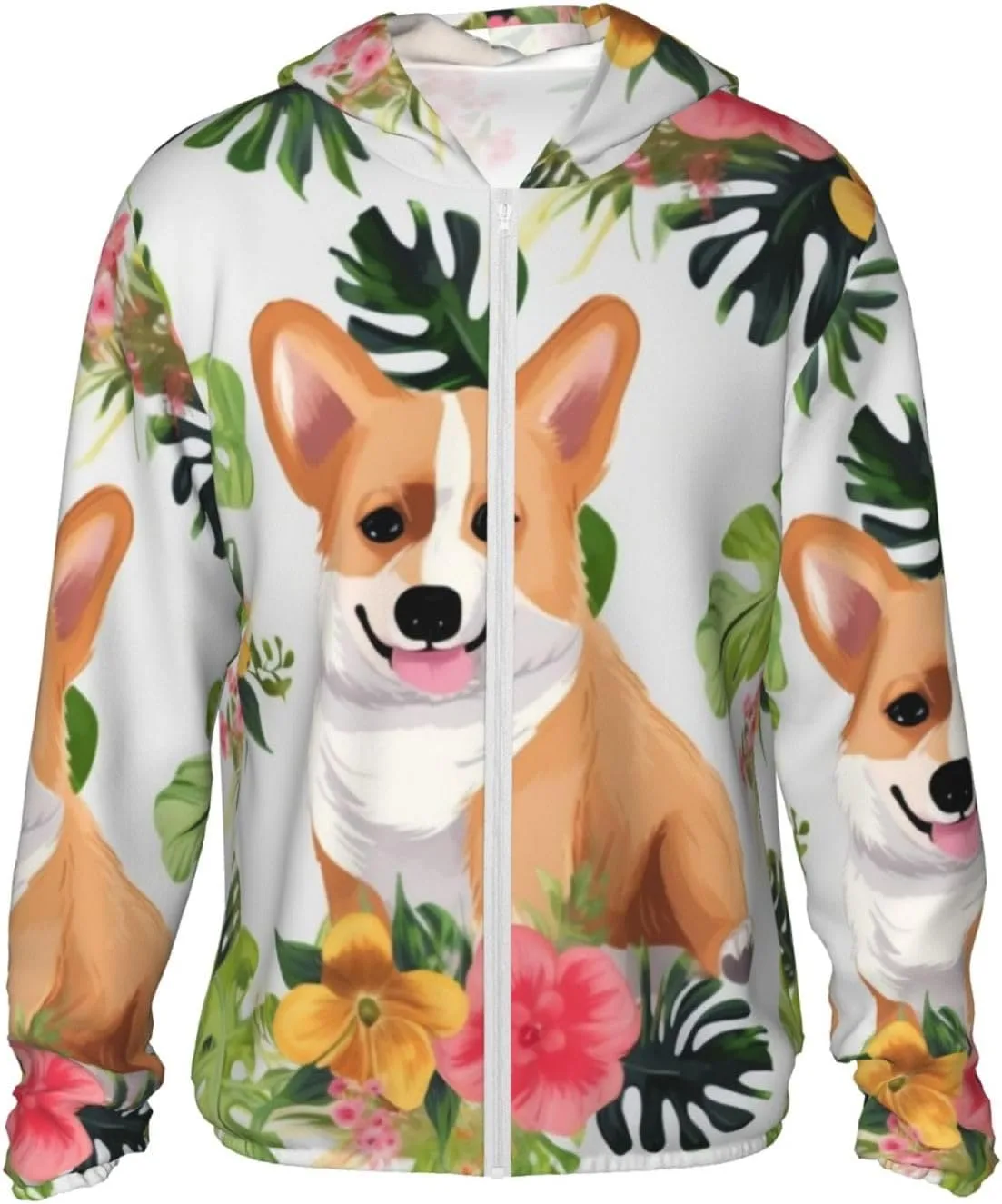 

Мужская UPF 50+ толстовка с тропическими цветами и корги для защиты от солнца FHEDVBN