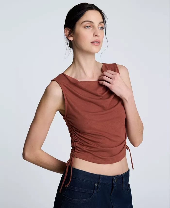 

Женская укороченная майка с воротником-хомутиком и сборками Kenneth Cole, оранжевый