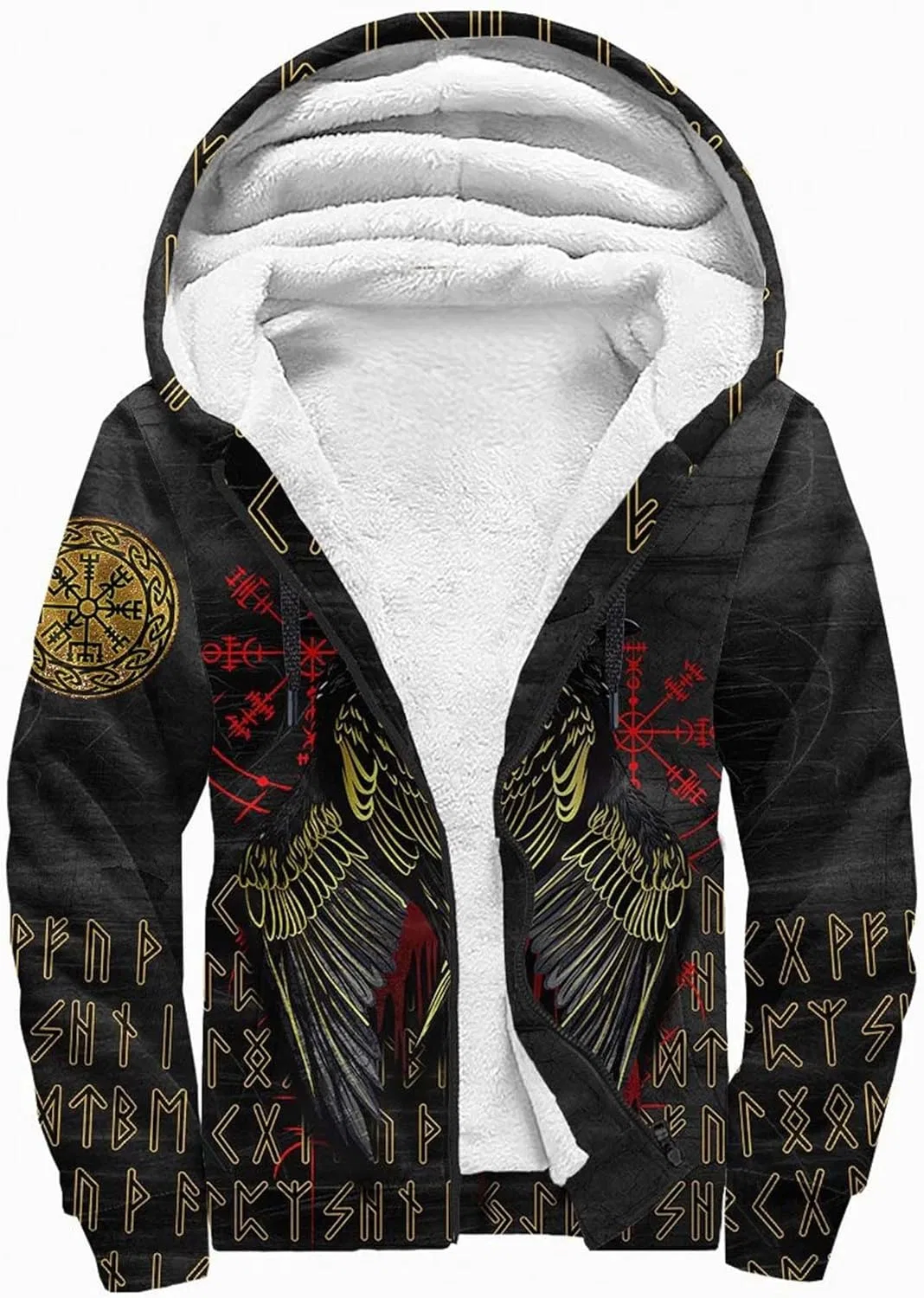 Мужская ветрозащитная утепленная зимняя куртка Viking Raven Tattoo с 3D-принтом и застежкой-молнией, теплая зимняя куртка из хлопка с подкладкой из искусственной овчины