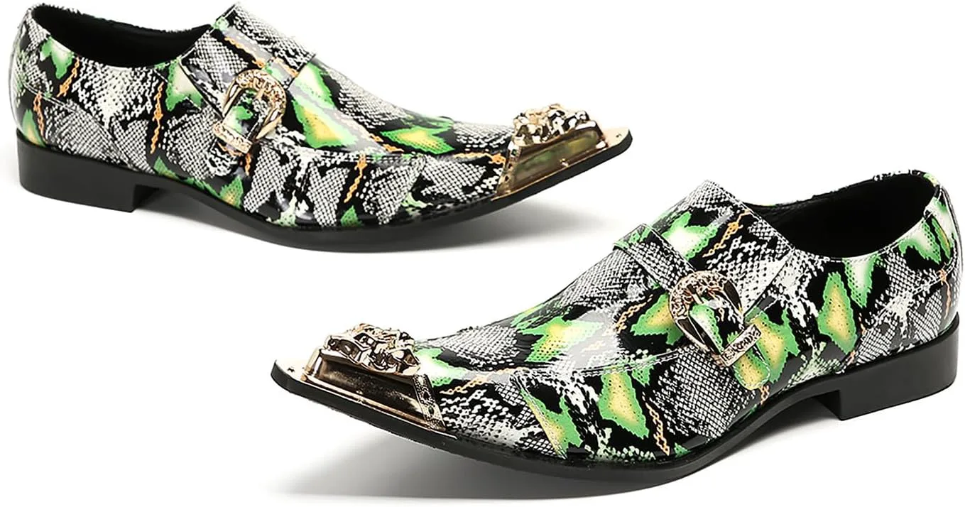 

Мужские лоферы Santimon, слипоны для дискотеки и вечеринок, повседневные кожаные туфли с металлической пряжкой, остроконечным носком, для свадеб, бального танца, модные западные летние туфли для мужчин, зеленый