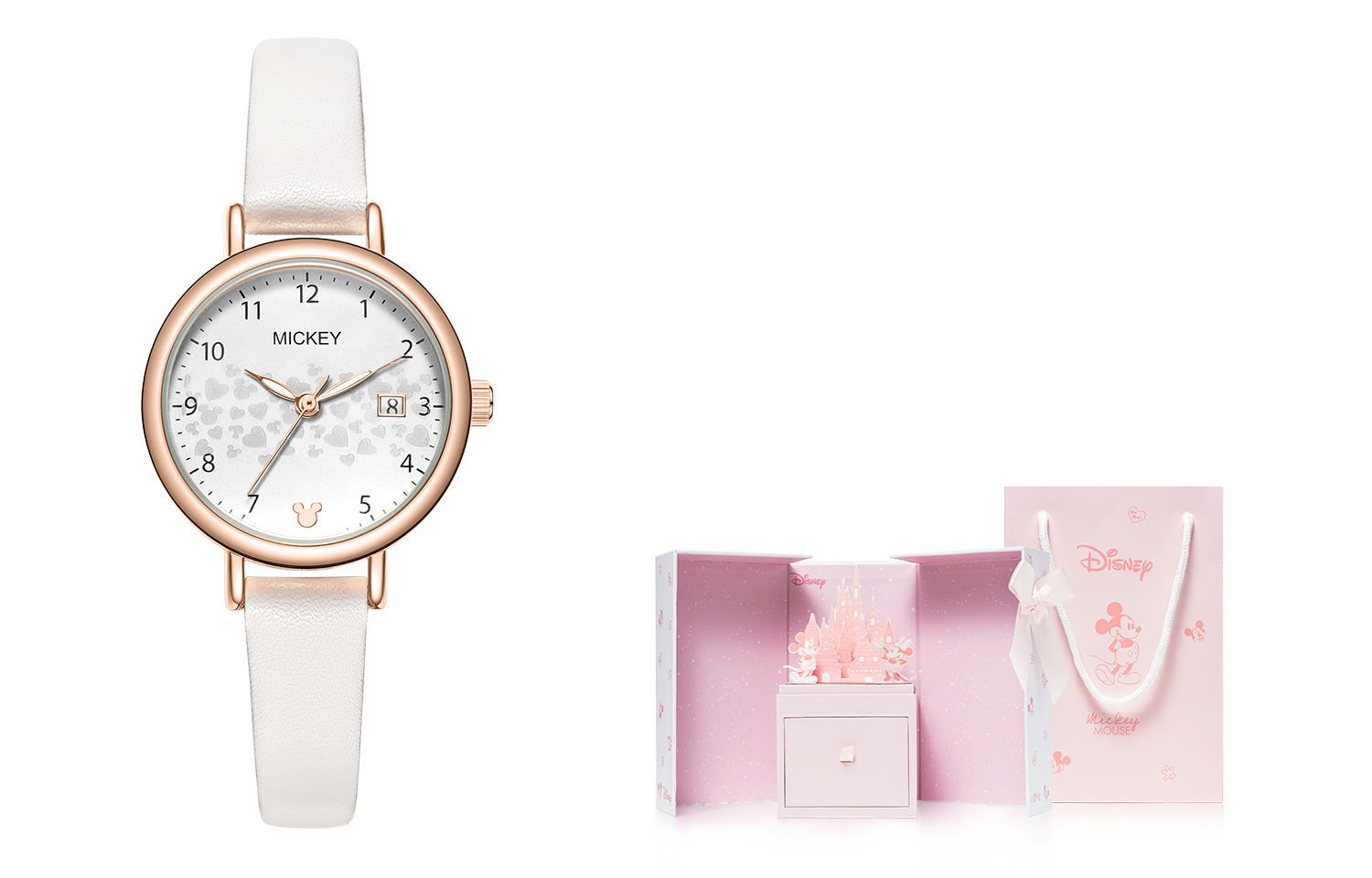 

Disney Часы Mickey Series Quartz Movement Leather Watch Bands Watch Women's Watch White Dial, MK-11300W[Dreamy Castle Box]